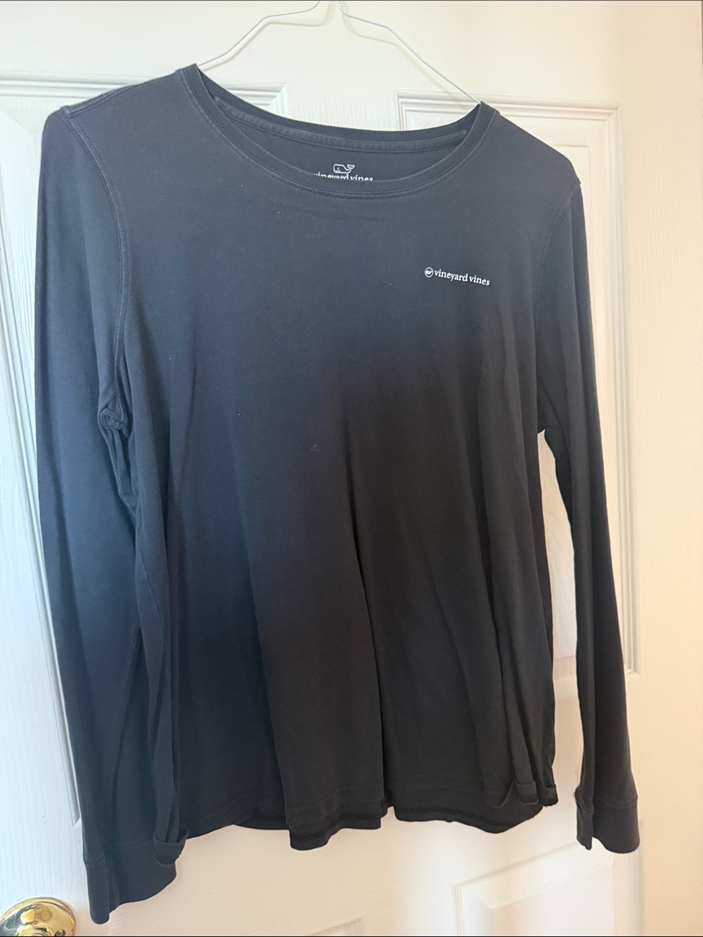 Vineyard Vines Black Crewneck Long Sleeve Tee with White Logo